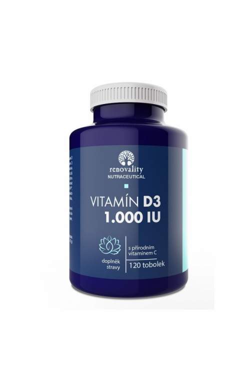 Renovality Vitamin D3 1000 IU s přírodním Vitamínem C 120 kapslí, doplněk stravy