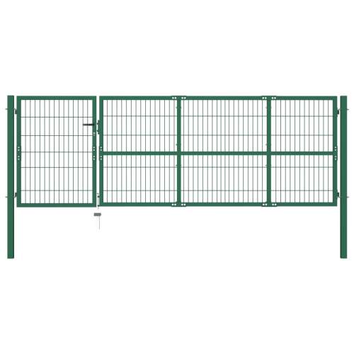 Zahradní plotová brána se sloupky 350 x 100 cm ocel zelená