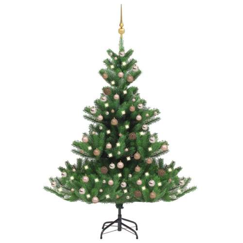 HD Umělý vánoční stromek jedle s LED a sadou koulí zelený 210 cm