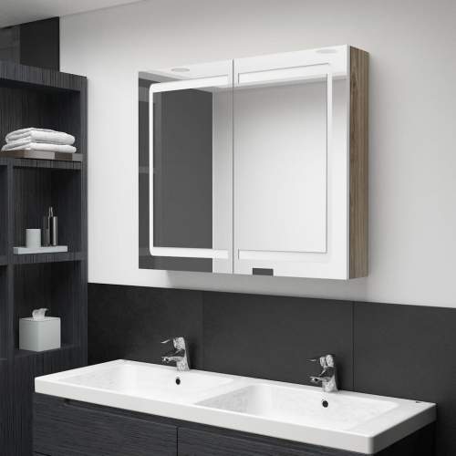 vidaXL LED koupelnová skříňka se zrcadlem bílá dub 80 x 12 x 68 cm