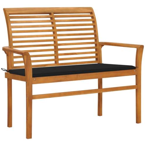 Zahradní lavice s černou poduškou 112 cm masivní teak