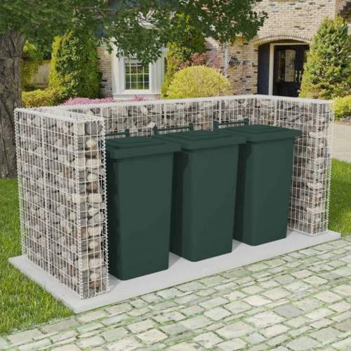 Gabionová zástěna pro 3 popelnice ocelová 250×100×120 cm 142560