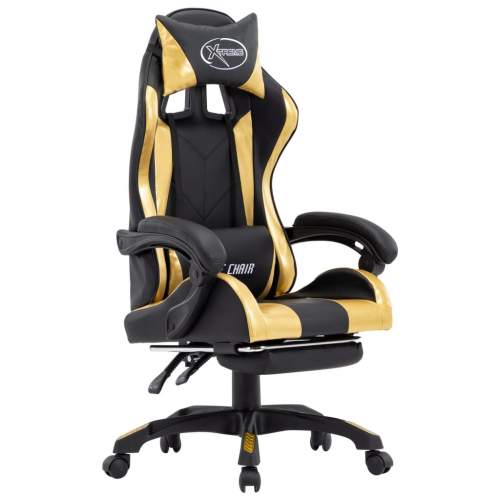 HD Herní židle s podnožkou zlatá a černá umělá kůže