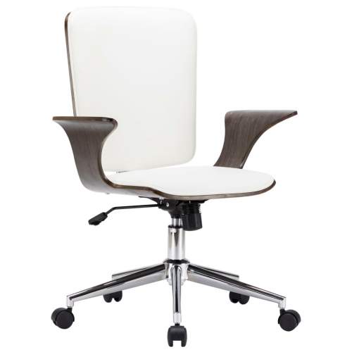 HD Otočná kancelářská židle bílá umělá kůže ohýbané dřevo