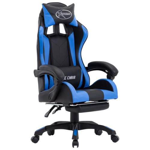 HD Herní židle s podnožkou modrá a černá umělá kůže