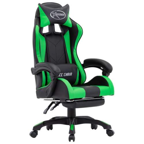 HD Herní židle s podnožkou zelená a černá umělá kůže