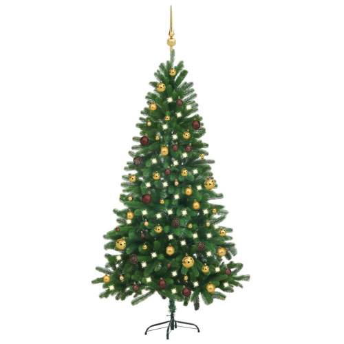HD Umělý vánoční stromek s LED diodami a sadou koulí 180 cm zelený