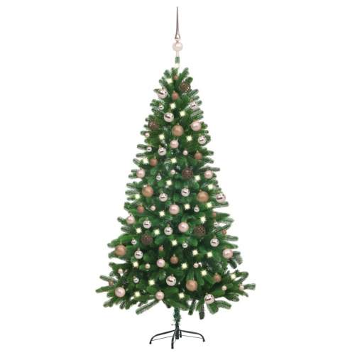 HD Umělý vánoční stromek s LED diodami a sadou koulí 180 cm zelený