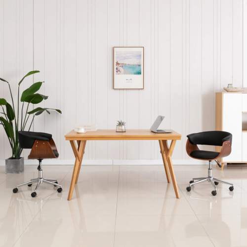 HD Otočná kancelářská židle černá ohýbané dřevo a umělá kůže