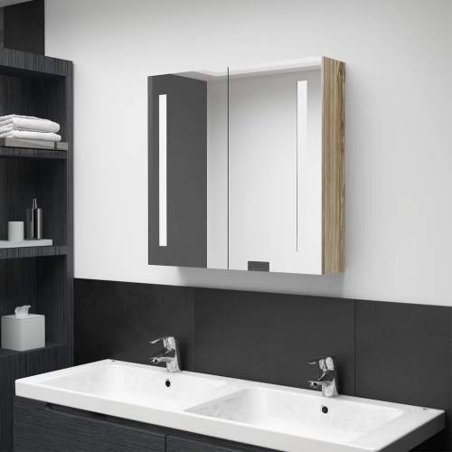 vidaXL LED koupelnová skřínka se zrcadlem dub 62 x 14 x 60 cm