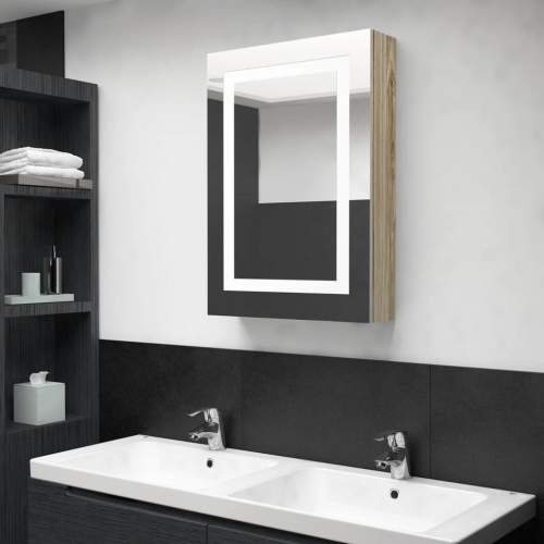 HD LED koupelnová skřínka se zrcadlem dub 50 x 13 x 70 cm
