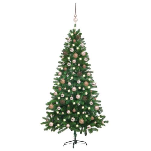 VIDA Umělý vánoční stromek s LED diodami a sadou koulí 150 cm zelený