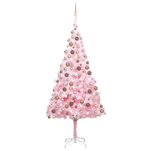 VIDA Umělý vánoční stromek s LED a sadou koulí růžový 240 cm PVC