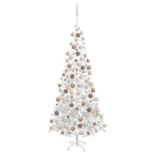 vidaXL Umělý vánoční stromek s LED diodami a sadou koulí L 240 cm bílý