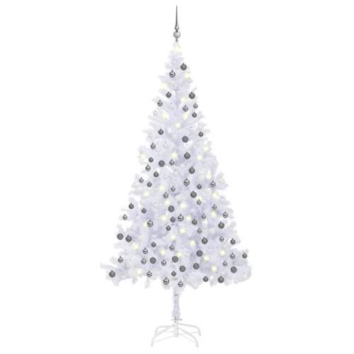 vidaXL Umělý vánoční stromek s LED diodami a sadou koulí L 240 cm bílý