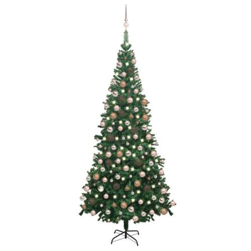 vidaXL Umělý vánoční stromek s LED diodami a sadou koulí 240 cm zelený