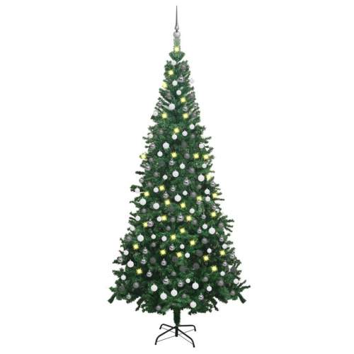 vidaXL Umělý vánoční stromek s LED diodami a sadou koulí 240 cm zelený