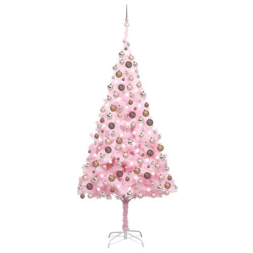 VIDA Umělý vánoční stromek s LED a sadou koulí růžový 210 cm PVC
