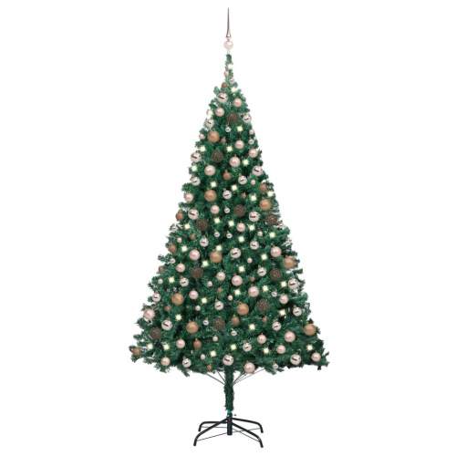HD Umělý vánoční stromek s LED a sadou koulí zelený 210 cm PVC