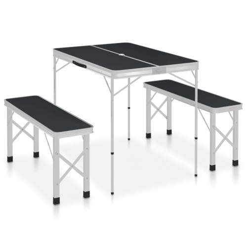 HD Skládací kempingový stůl se 2 lavicemi hliník šedý