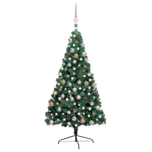 VIDA Umělý vánoční půl stromek s LED a sadou koulí zelený 240 cm