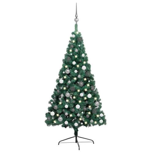 VIDA Umělý vánoční půl stromek s LED a sadou koulí zelený 240 cm