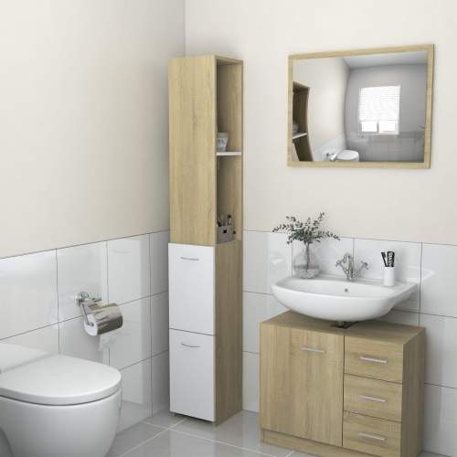 VIDA HD Koupelnová skříňka bílá a dub sonoma 25x25x170 cm dřevotříska