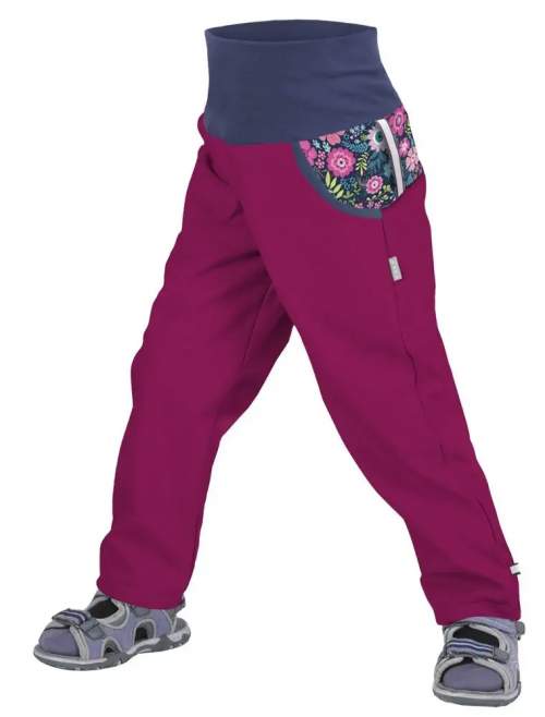 Unuo dívčí softshellové kalhoty bez zateplení Květinky 110/116 růžová