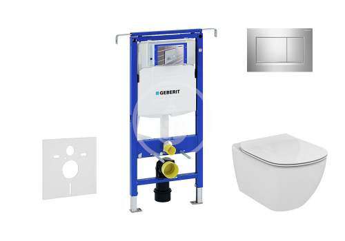 Geberit Duofix - Modul pro závěsné WC s tlačítkem Sigma30, lesklý chrom/chrom mat + Ideal Standard Tesi - WC a sedátko, Aquablade, SoftClose, 111.355.00.5 NU6