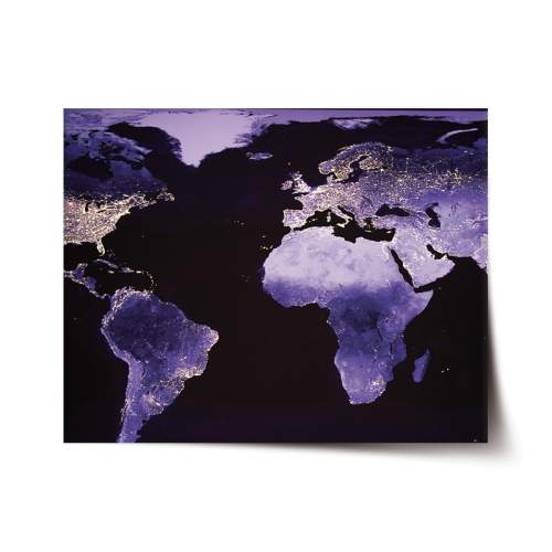 SABLIO Plakát Světelná mapa světa 120x80 cm