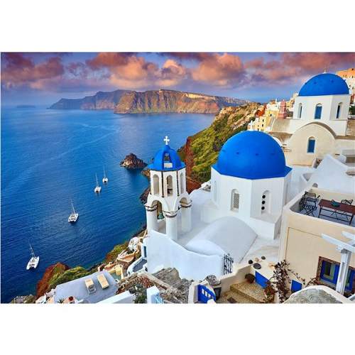 ENJOY Puzzle Santorini - Výhled na lodě, Řecko 1000 dílků