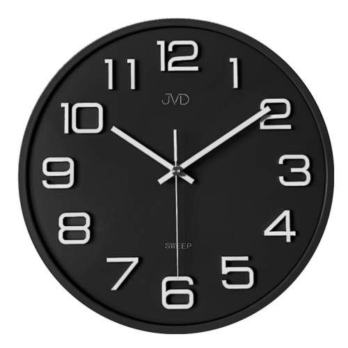 Plastové pastelové černé nástěnné tiché netikající hodiny JVD HX2472.10