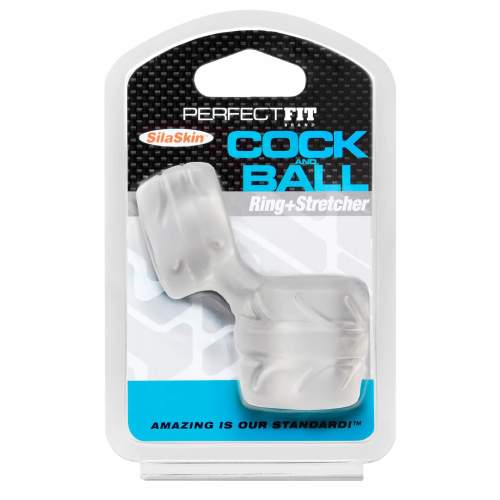 Perfect Fit Silaskin Cock &amp; Ball - kroužek na penis a natahovač varlat (bílý)