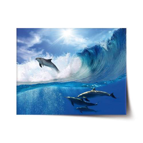 Plakát SABLIO - Delfíni ve vlnách 90x60 cm