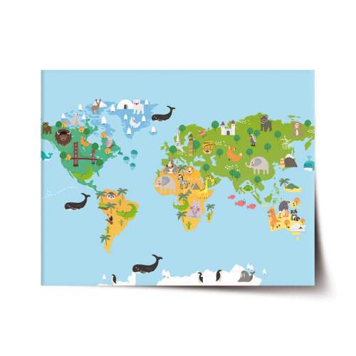 SABLIO - Zvířecí mapa světa 60x40 cm