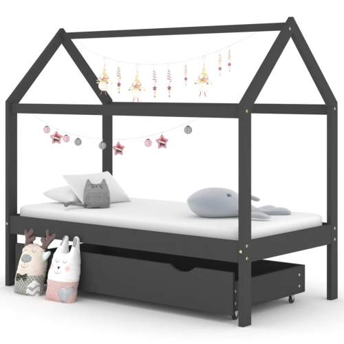 HD Rám dětské postele se zásuvkou tmavě šedý borovice 80 x 160 cm