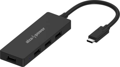 AlzaPower FlatCore USB-C (M) na 4× USB-A 2.0 (F) černý