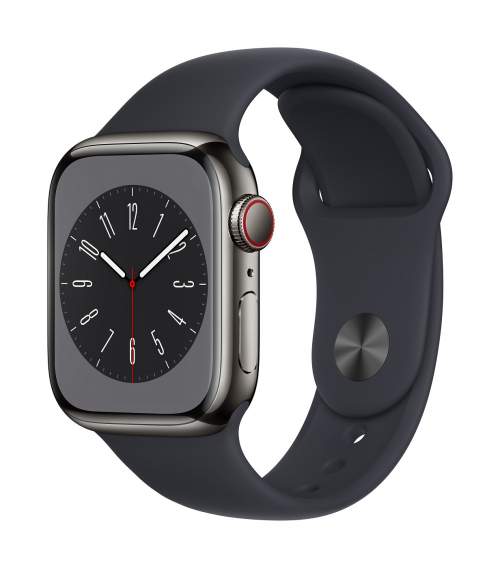 Apple Watch Series 8, Cellular, 45mm, Graphite Stainless Steel, Midnight Sport Band MNKU3CS/A