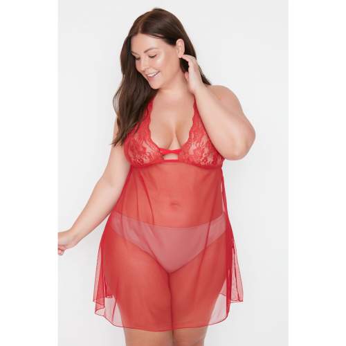 Trendyol Curve Red Lace Detailed Mesh Babydoll