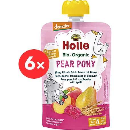 HOLLE Pear Pony BIO hruška broskev maliny a špalda 6 × 100 g