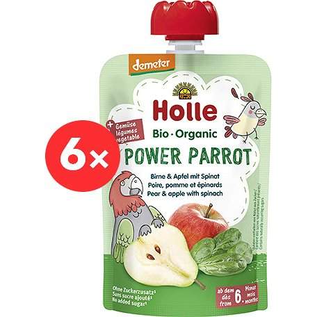 HOLLE Power Parrot BIO pyré hruška jablko a špenát 6 × 100 g