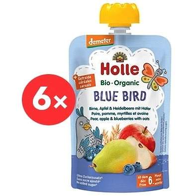 HOLLE Blue Bird BIO hruška jablko borůvky a vločky 6 × 100 g