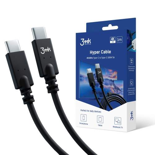 3MK Hyper kabel USB-C/USB-C 4K 60Hz 1m 100W černý
