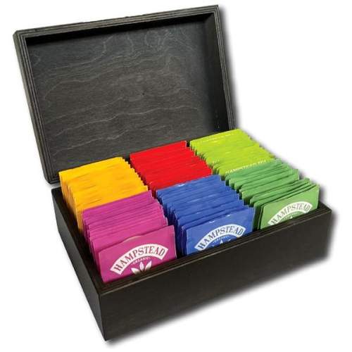 Hampstead Tea luxusní černá dřevěná kazeta mix sáčkových BIO čajů 78ks - 6 druhů