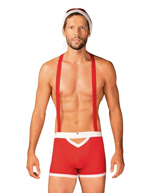 Kostým pro muže Obsessive MR CLAUS With Suspenders And Cap červený S-M