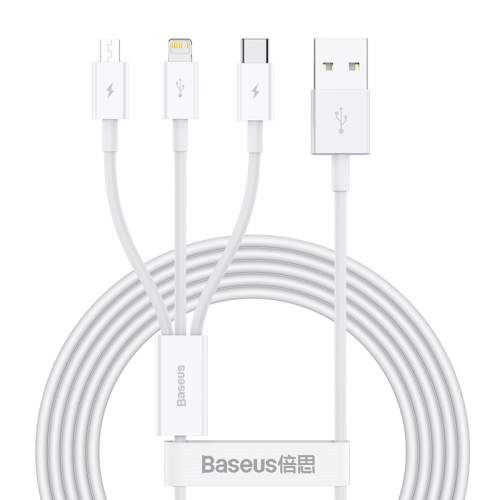 Baseus  multifunkční nabíjecí a datový kabel 3v1 USB/Lightning + USB-C + MicroUSB  3.5A /délka 1.5m / White