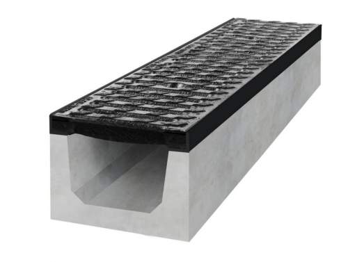 Gutta betonový žlab B125 s litinovou mříží H200 d. 1000 x š. 200 x v. 200 mm