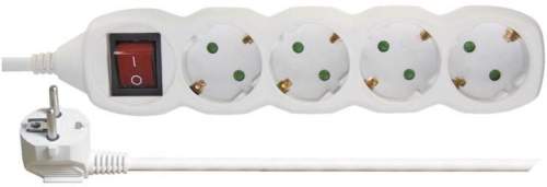 Prodlužovací kabel 3 m / 4 zásuvky / s vypínačem / bílý / PVC / 1,5 mm2
