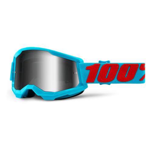 Motokrosové brýle 100% Strata 2 Mirror, Summit tyrkysovo-červená, zrcadlové stříbrné plexi