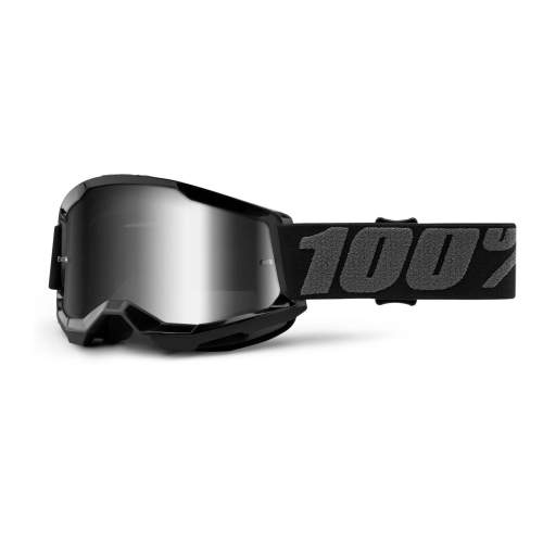 Dětské motokrosové brýle 100% Strata 2 Youth Mirror, černá, zrcadlové stříbrné plexi